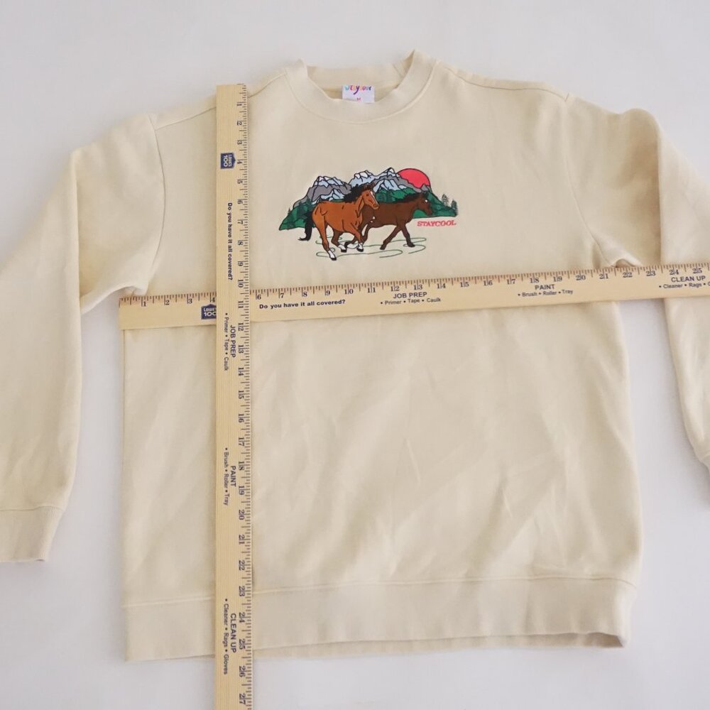 Cream Graphic Crewneck Sweatshirt with Horse Motif - Picture 3 of 11